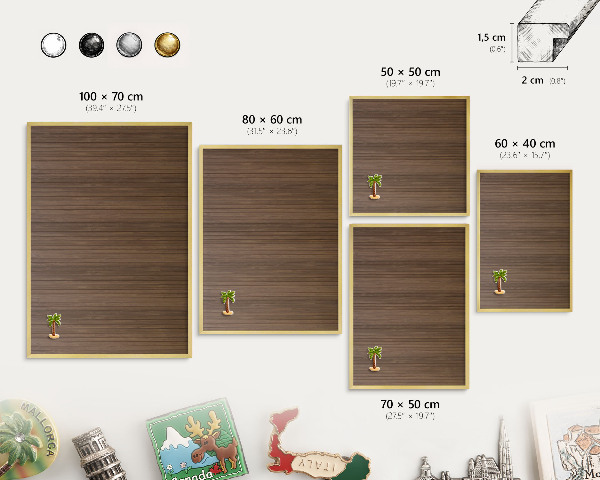 Pizarra magnética de pared en color oro Fondo de madera