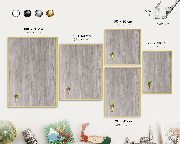 Tablero para imanes decorativo con marco dorado Textura de madera