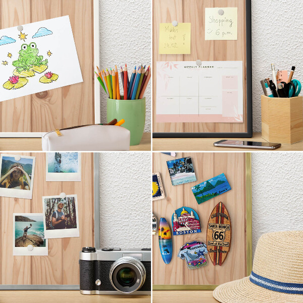 Tablero para imanes decorativo con marco dorado Patrón de madera