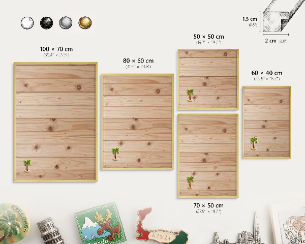 Tablero para imanes decorativo con marco dorado Patrón de madera