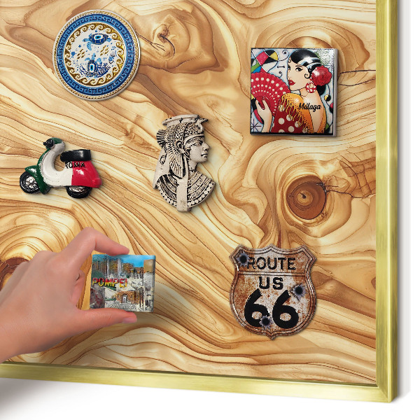 Tablero para imanes decorativo con marco dorado Textura de madera