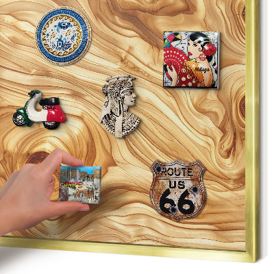 Tablero para imanes decorativo con marco dorado Textura de madera