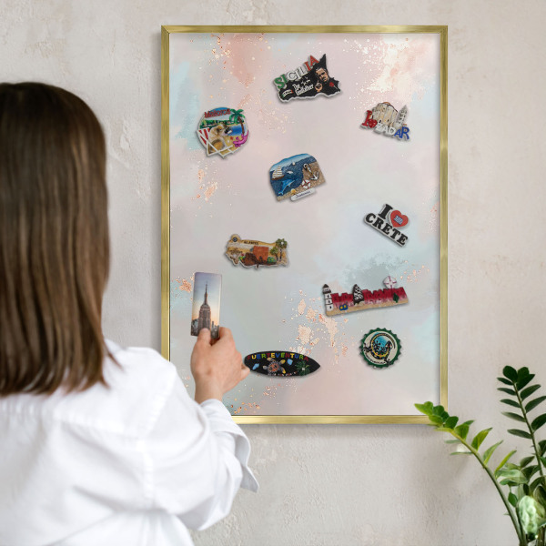 Tablero para imanes decorativo con marco dorado Armonía pastel