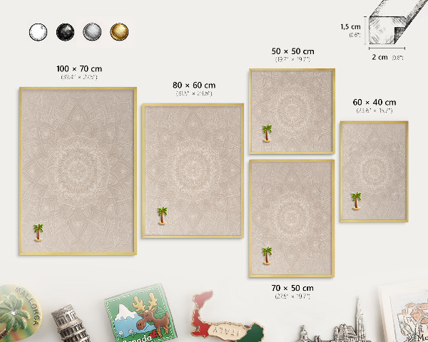 Tablero para imanes decorativo con marco dorado Mandala decorativo