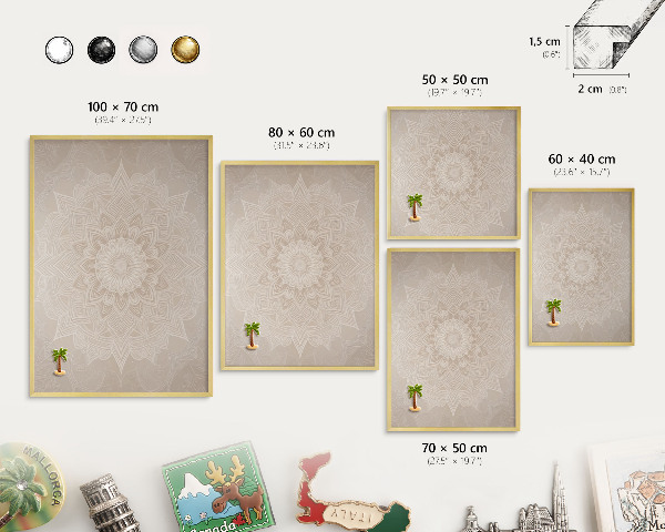 Pizarra magnética de pared en color oro Patrón de mandala