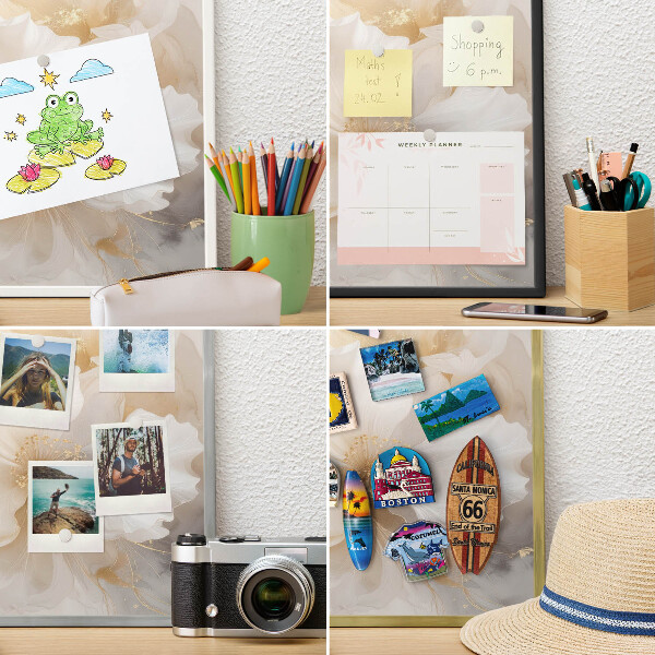 Tablero para imanes decorativo con marco dorado Flores en tonos pastel
