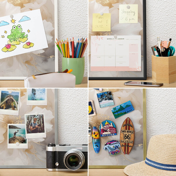 Tablero para imanes decorativo con marco dorado Flores en tonos pastel