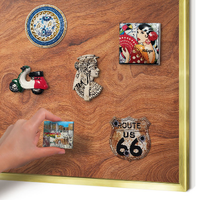 Tablero para imanes decorativo con marco dorado Veta de madera
