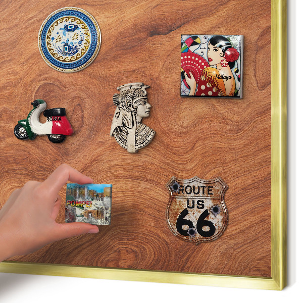Tablero para imanes decorativo con marco dorado Veta de madera