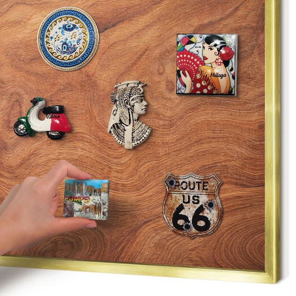 Tablero para imanes decorativo con marco dorado Veta de madera