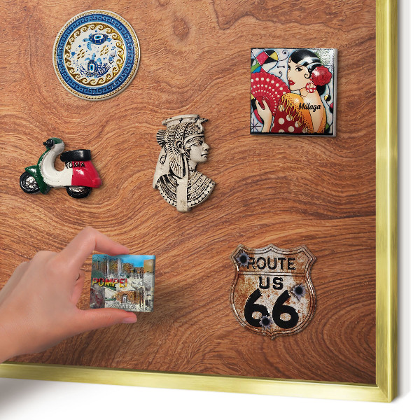 Tablero para imanes decorativo con marco dorado Veta de madera