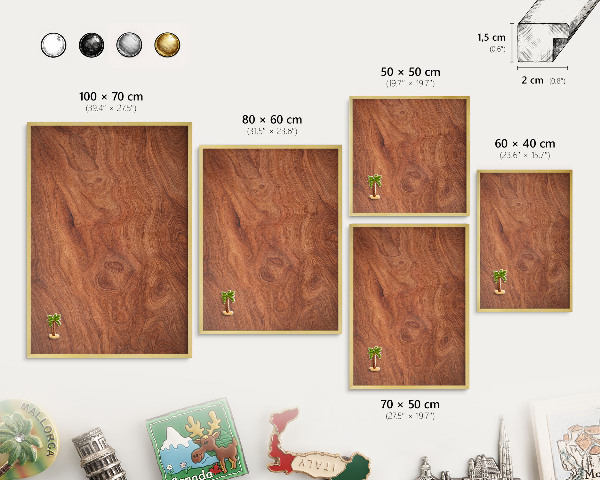 Tablero para imanes decorativo con marco dorado Veta de madera