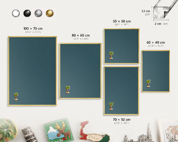 Tablero para imanes decorativo con marco dorado Turquesa oscuro