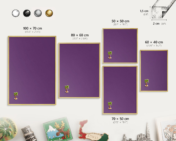 Tablero para imanes decorativo con marco dorado Morado intenso