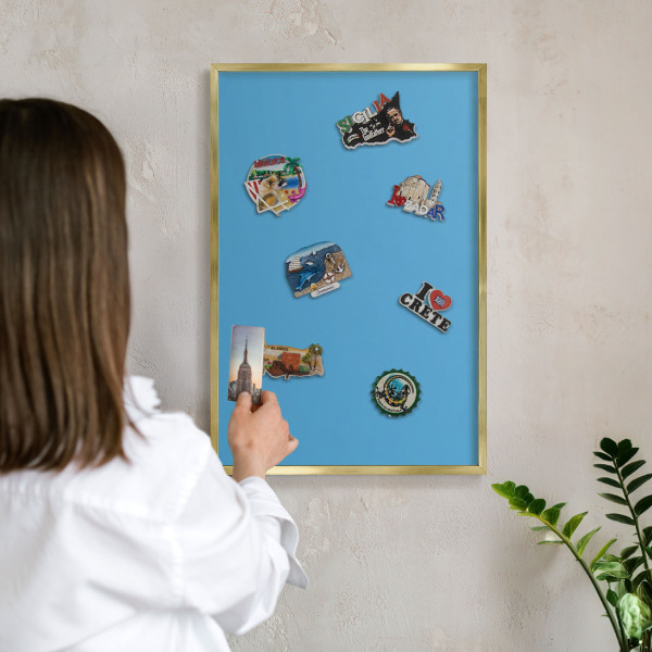 Tablero para imanes decorativo con marco dorado Aguas azules