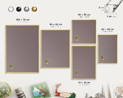 Tablero para imanes decorativo con marco dorado Marrón ceniza