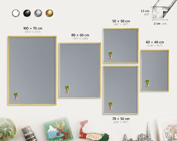 Tablero para imanes decorativo con marco dorado Gris delicado