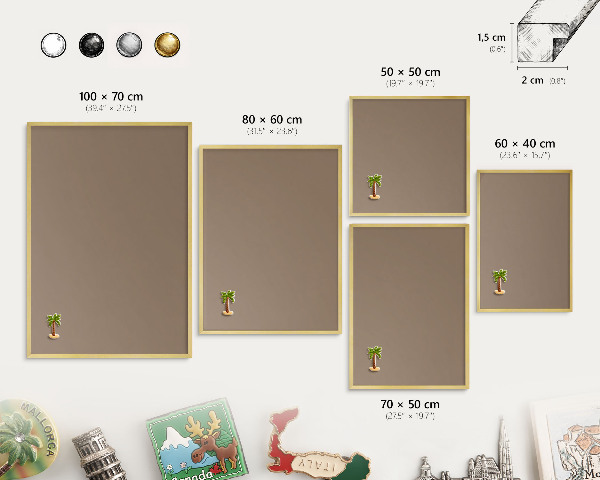 Tablero para imanes decorativo con marco dorado Marrón neutro