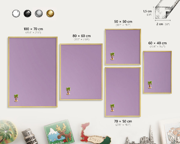 Tablero para imanes decorativo con marco dorado Morado claro