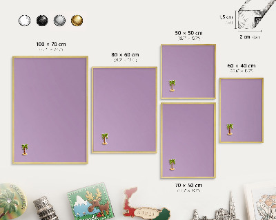 Tablero para imanes decorativo con marco dorado Morado claro