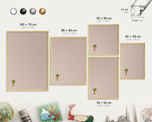 Tablero para imanes decorativo con marco dorado Rosa beige
