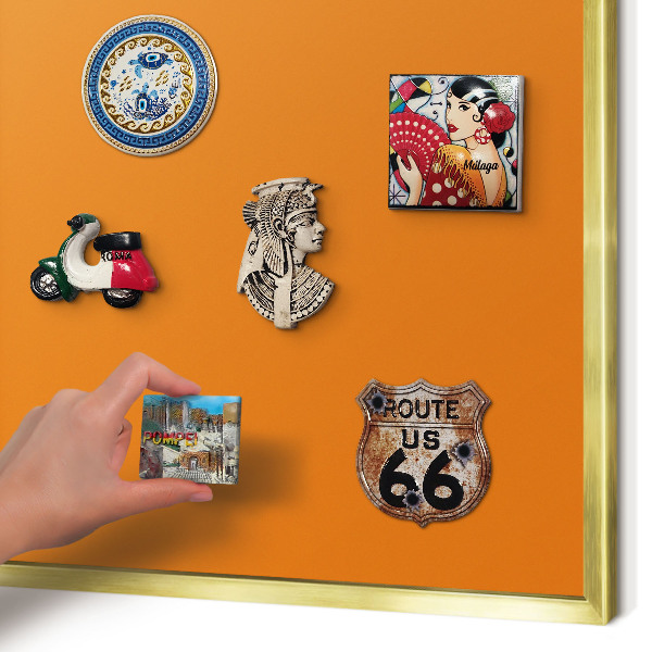 Tablero para imanes decorativo con marco dorado Naranja fuerte
