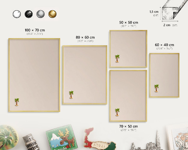 Tablero para imanes decorativo con marco dorado Beige cálido