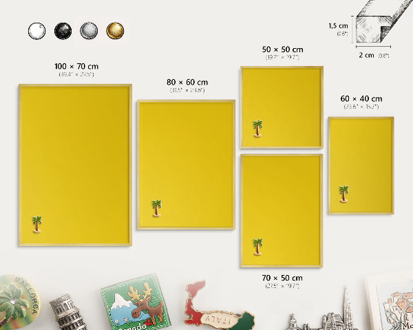 Tablero para imanes decorativo con marco dorado Amarillo intenso
