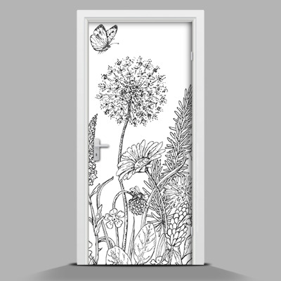 Papel para forrar puerta Patrón de prado en blanco y negro