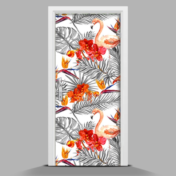 Papel adhesivo para puerta Flamencos tropicales