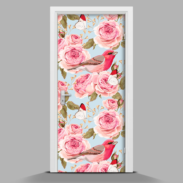 Papel adhesivo para puerta Pájaros entre las flores
