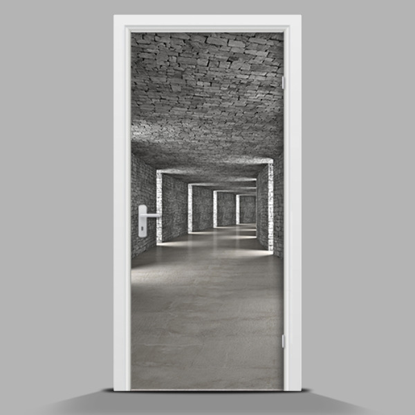 Vinilo para puerta de interior autoadhesivo En un edificio de piedra