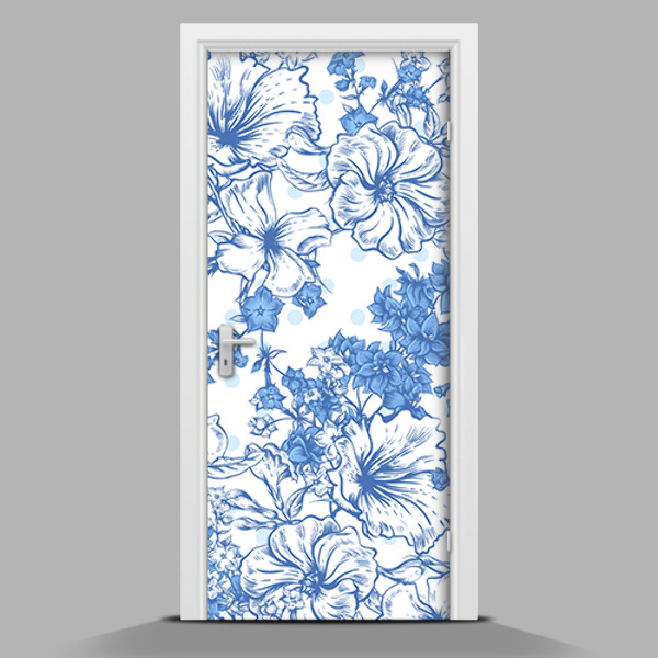 Papel para forrar puerta Flores pintadas en azul