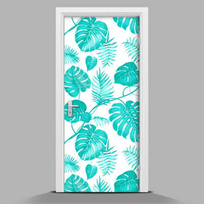 Papel adhesivo para puerta Hojas de palma en azul