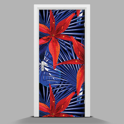 Papel para forrar puerta Orquídeas naranjas dibujadas