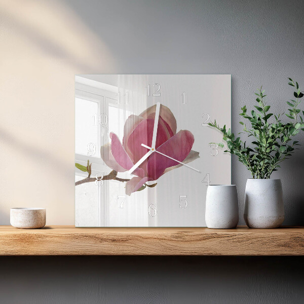 Reloj cuadrado Flor de magnolia