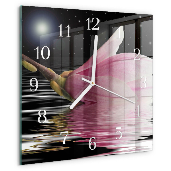 Reloj cuadrado Flor de magnolia