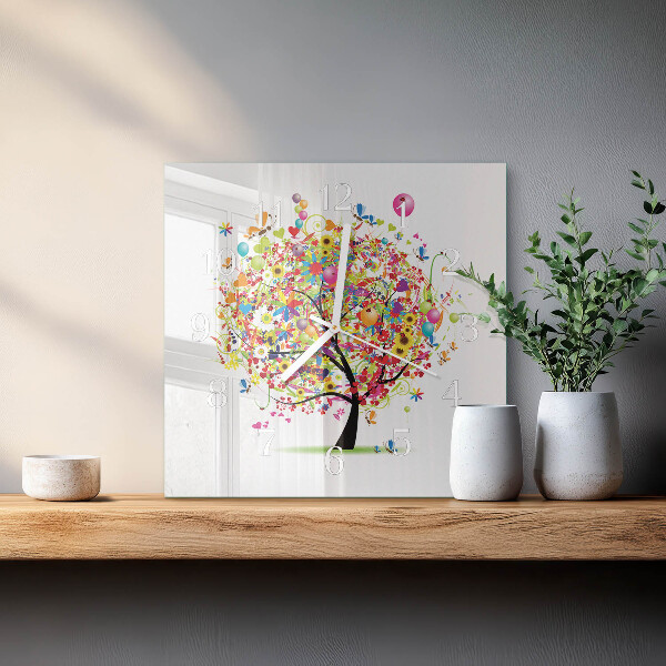Reloj cuadrado Árbol colorido