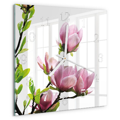 Reloj cuadrado Flor de magnolia