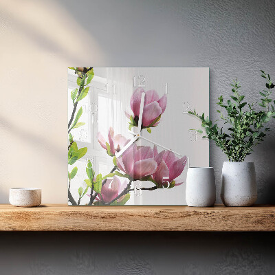 Reloj cuadrado Flor de magnolia