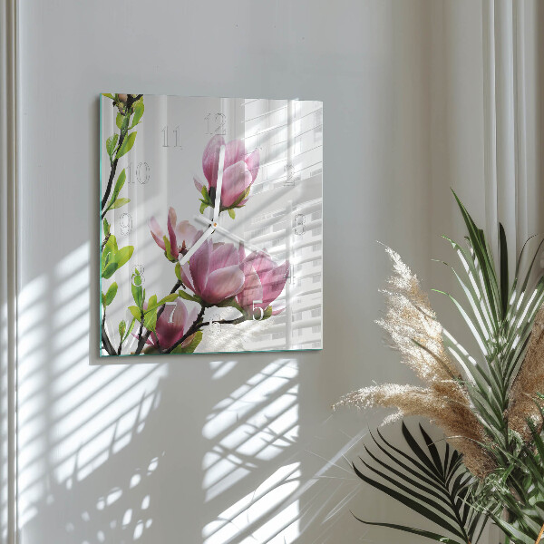 Reloj cuadrado Flor de magnolia