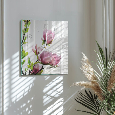 Reloj cuadrado Flor de magnolia