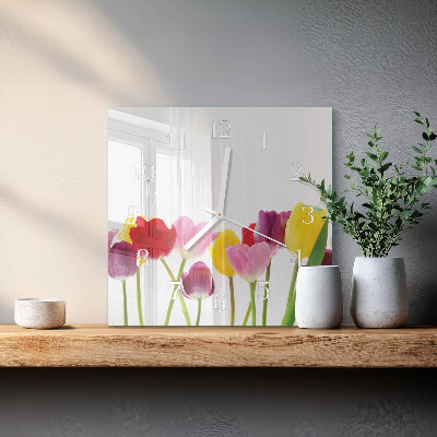 Reloj cuadrado Tulipanes de colores