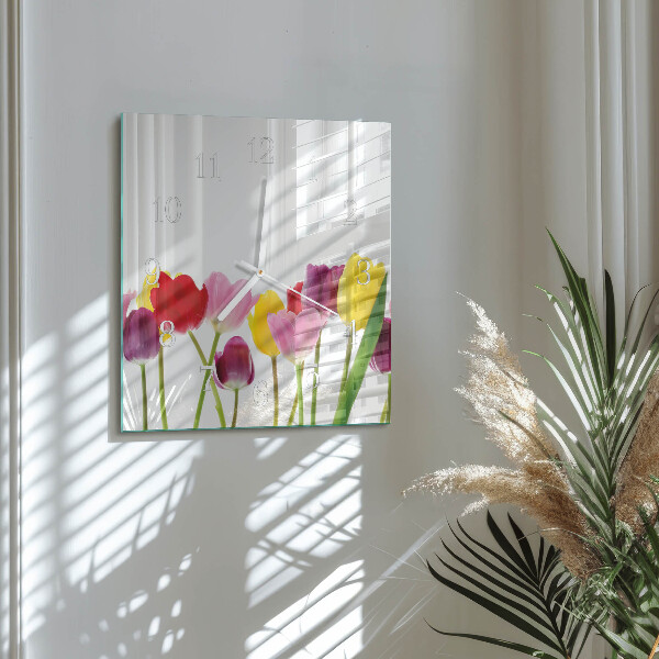 Reloj cuadrado Tulipanes de colores