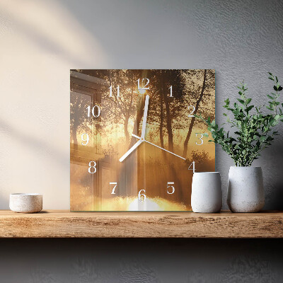 Reloj cuadrado Árboles Niebla