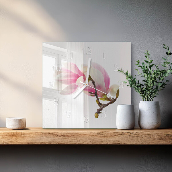Reloj cuadrado Flor de magnolia