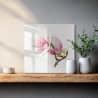 Reloj cuadrado Flor de magnolia