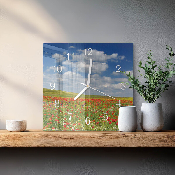 Reloj cuadrado Campo de amapolas