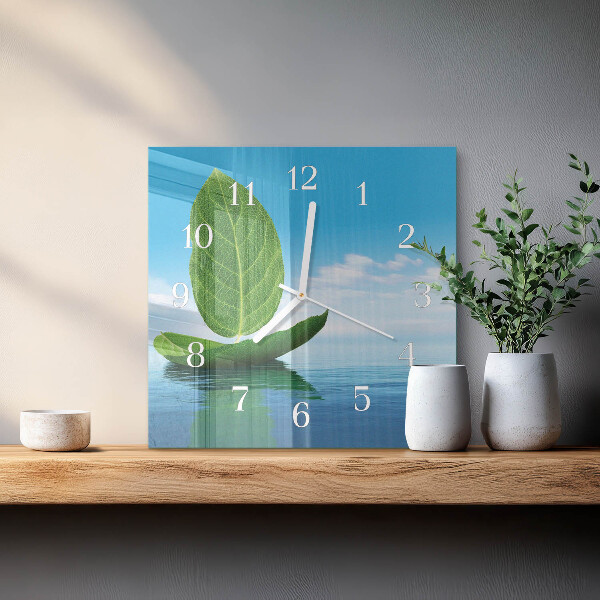 Reloj cuadrado Hojas