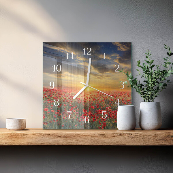 Reloj cuadrado Campo de amapolas